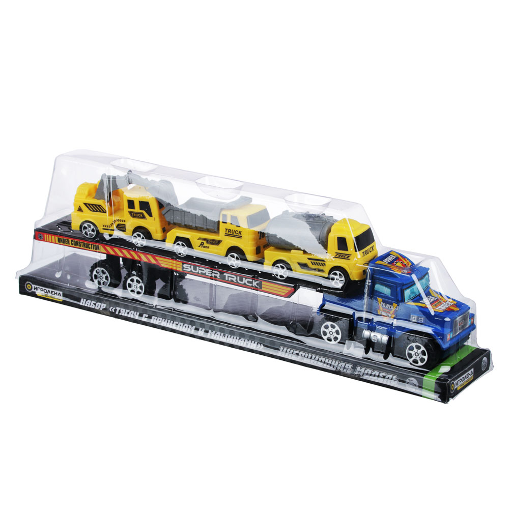 ИГРОЛЕНД Тягач с прицепом и машинами, инерция, PP, 37,5х7х12см, 2 дизайна, арт.№ 292-160