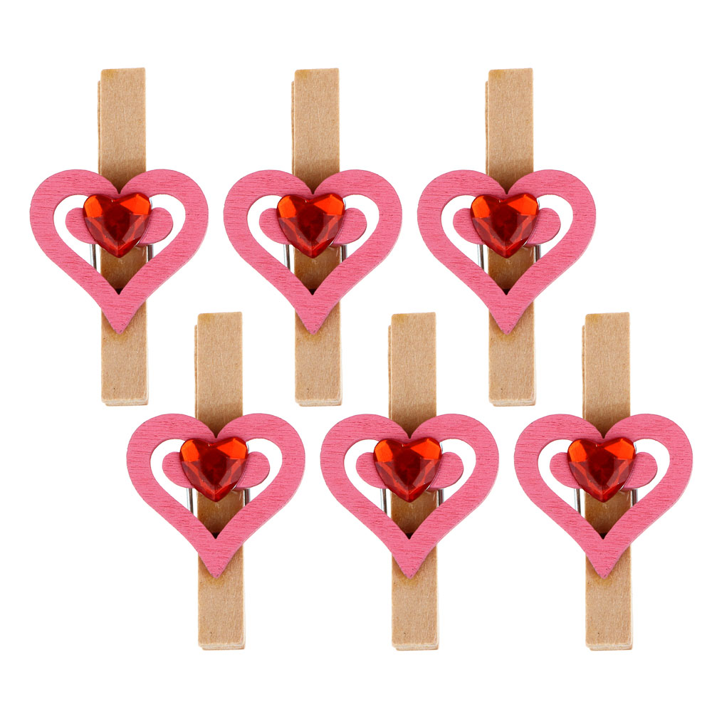 Набор прищепок декоративных 8 шт, с сердечками, МДФ, арт.№ 597-272