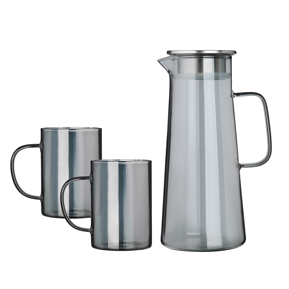 SATOSHI Графит Кувшин для воды 1,8л, 2 кружки 200мл, стекло, нерж.сталь, арт.№ 850-268