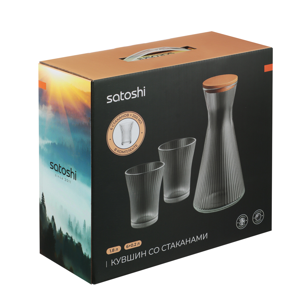 SATOSHI Набор Кувшин 1,8л, 6 стаканов 200мл, стекло, бамбук, арт.№ 850-270