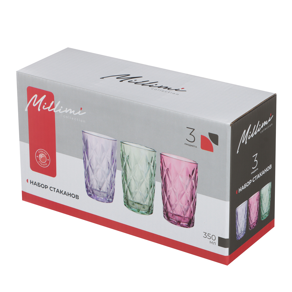 Набор стаканов тм MILLIMI Ромб, 350мл, стекло, 3 шт, цвет, арт.№ 878-709