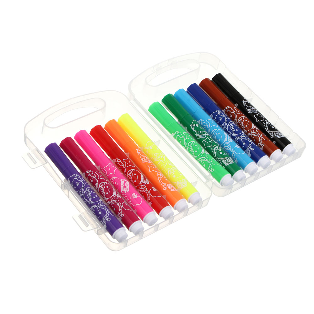 Фломастеры 12цв. BY Русские Супергерои "Каваи", утолщенные, 10,4см., в пласт. боксе с ручкой, арт.№ 801-083