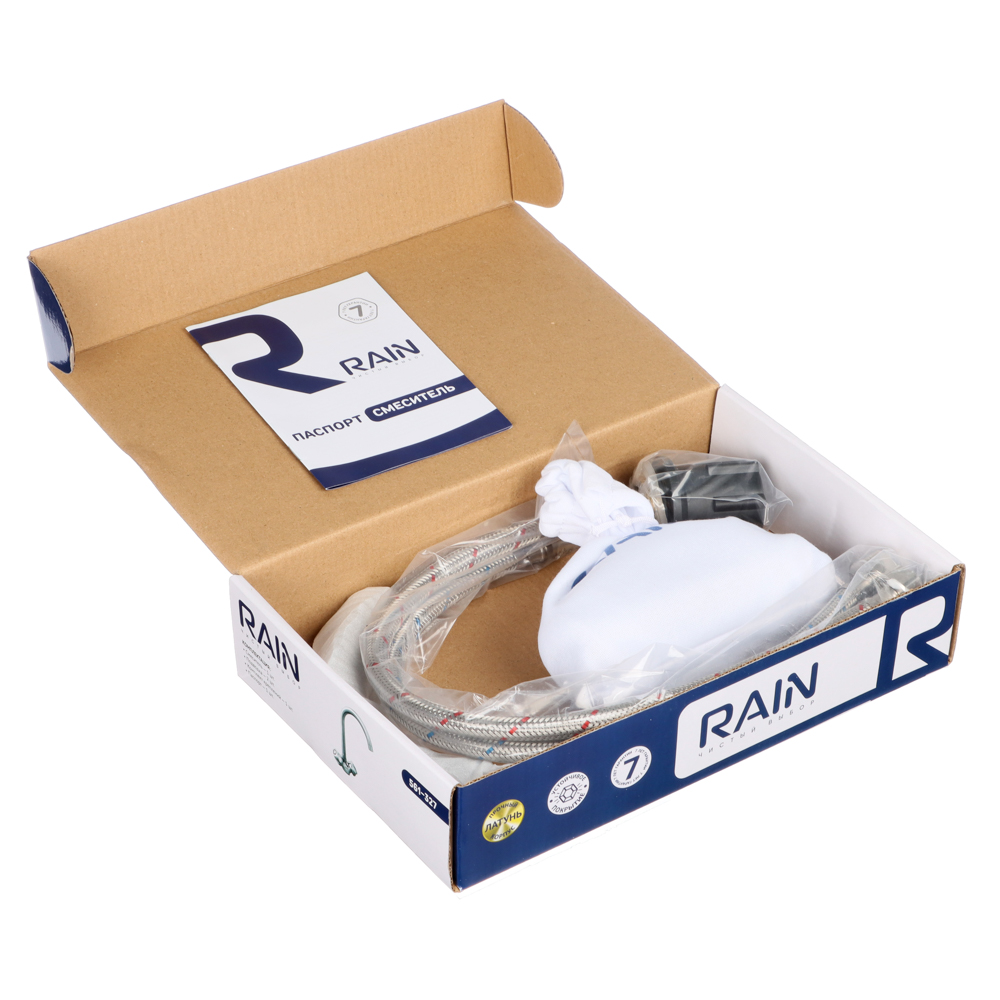 RAIN Смеситель для кухни Кварц, высокий поворотный излив, керам. кран-буксы 1/2, латунь, хром, арт.№ 561-327