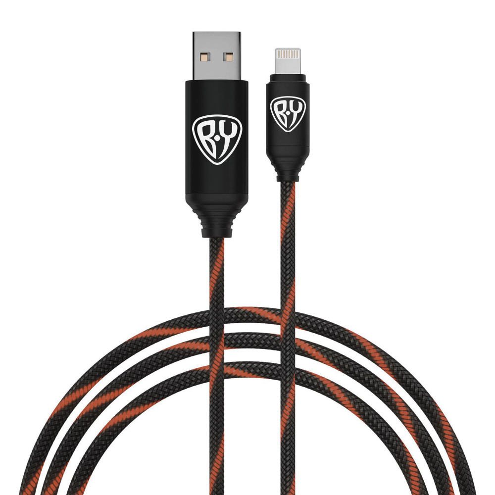 Кабель для зарядки USB(A)-iP КИРЯ Армированный, 1м, 2.4А, Быстрая зарядка, LED подсветка красная, арт.№ 931-399