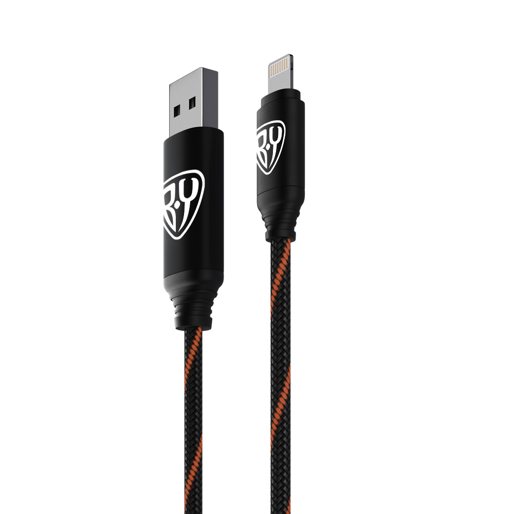 Кабель для зарядки USB(A)-iP КИРЯ Армированный, 1м, 2.4А, Быстрая зарядка, LED подсветка красная, арт.№ 931-399