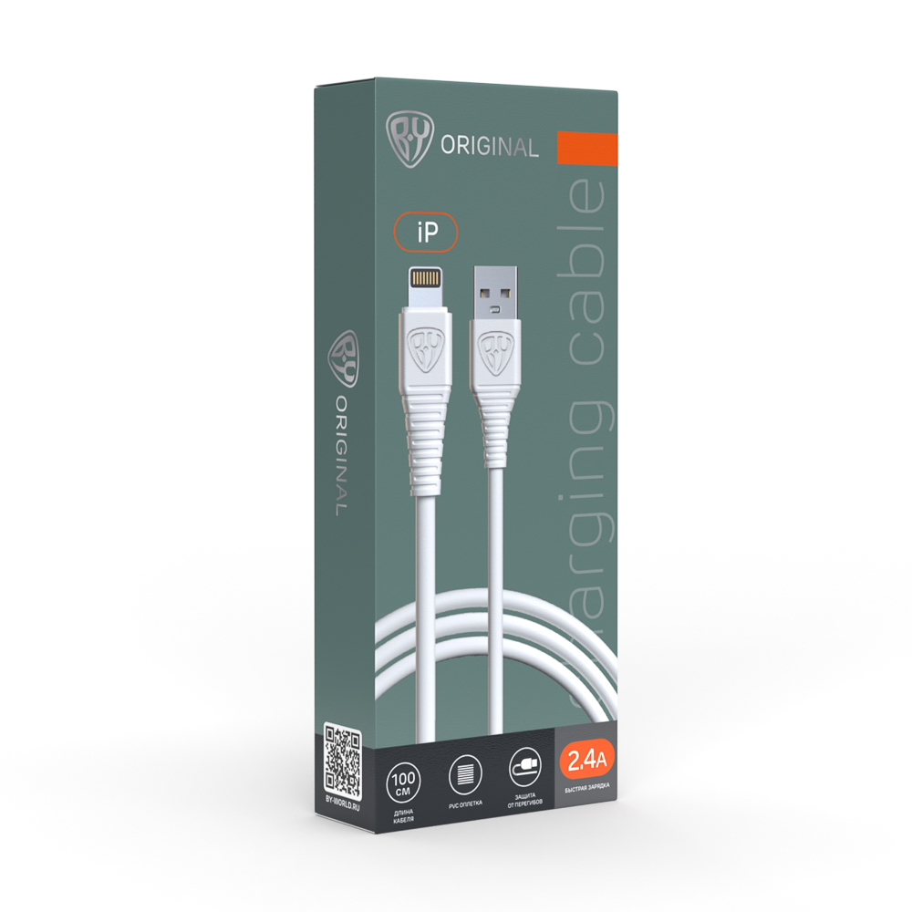 Кабель для зарядки USB(A)-iP BY Классик, 1м, 2.4A, белый, арт.№ 931-232
