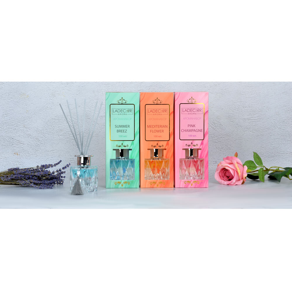 LADECOR Аромадиффузор с палочками, 100мл, 4 аромата, арт.№ 412-064