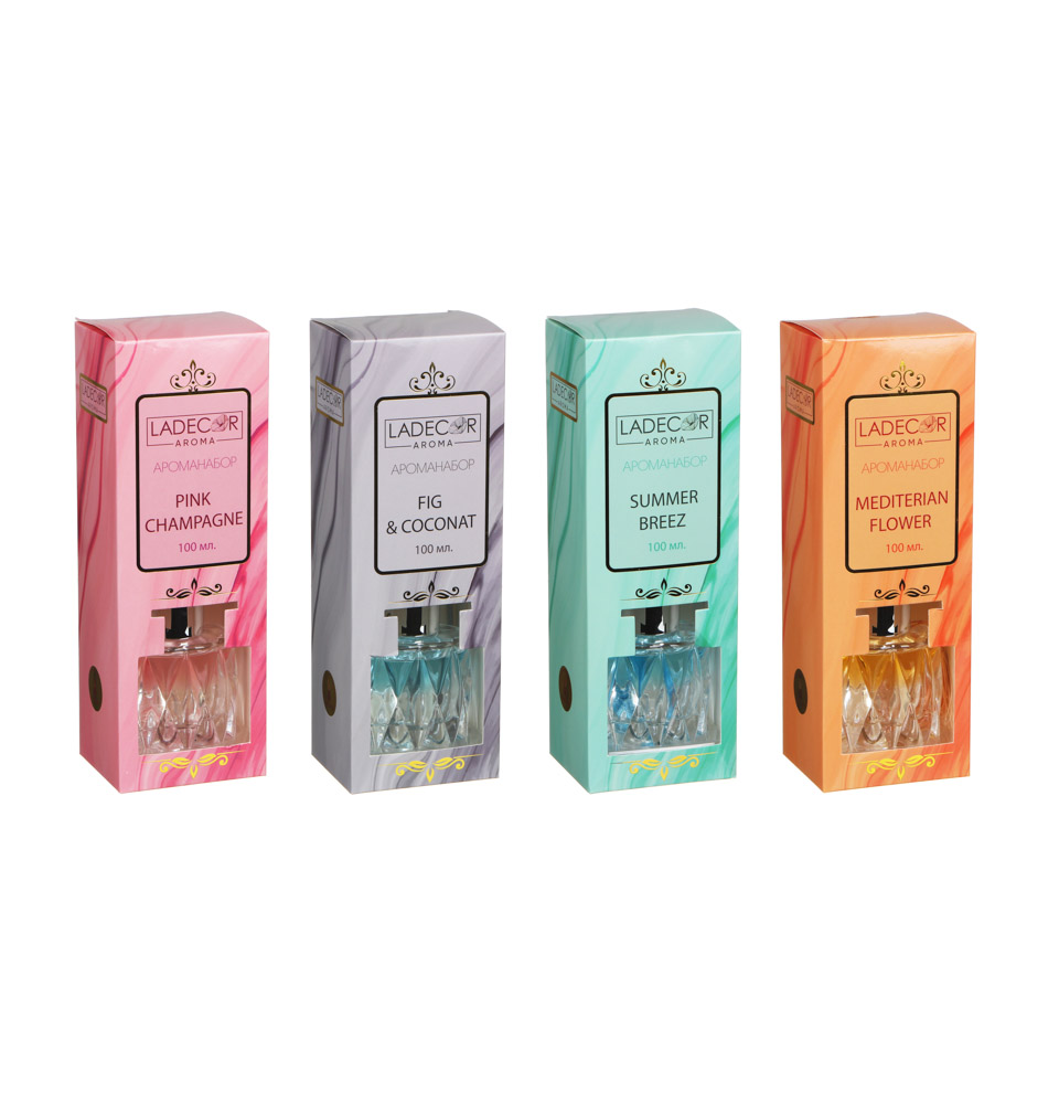 LADECOR Аромадиффузор с палочками, 100мл, 4 аромата, арт.№ 412-064