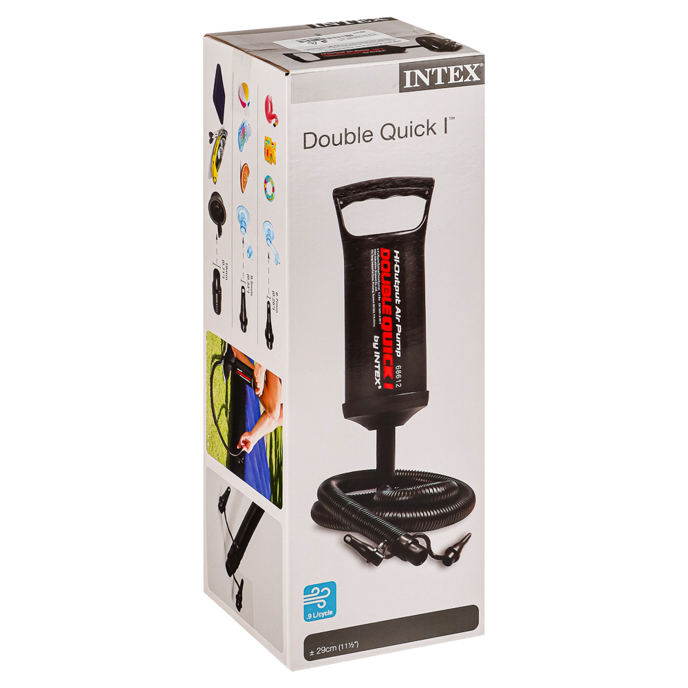INTEX Насос ручной Double Quick I, объём 0,9л, 29см, 3 насадки в комплекте, 68612, арт.№ 359-317