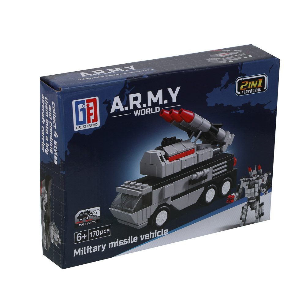 ИГРОЛЕНД Конструктор "Военная техника" с трансформацией, 170-193 дет., 21х4,3х15,5 см, ABS, 6 видов, арт.№ 265-675