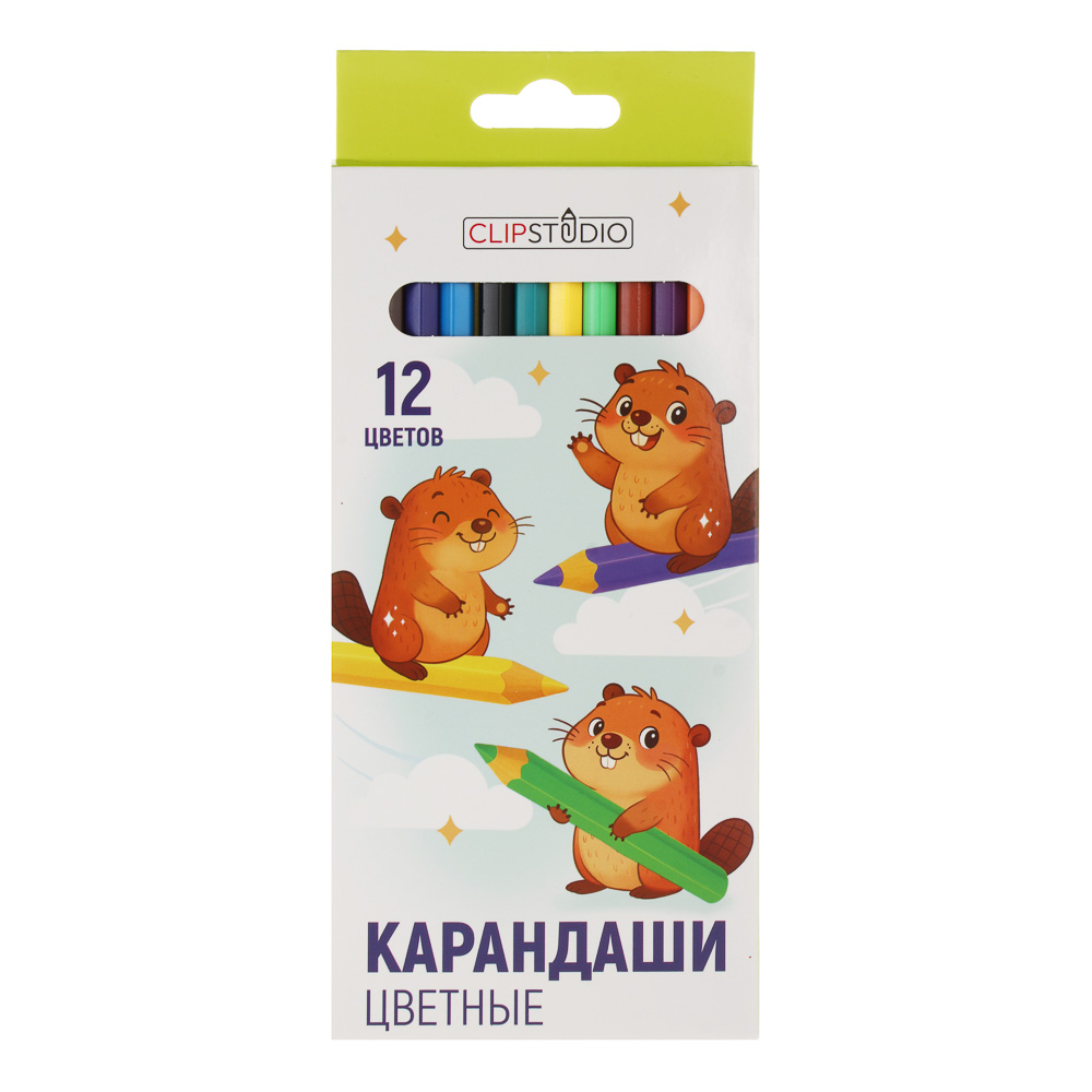 Карандаши 12цв. ClipStudio шестигранные заточ., грифель 2,5мм. пластик, в карт.кор. с подвесом, арт.№ 228-212