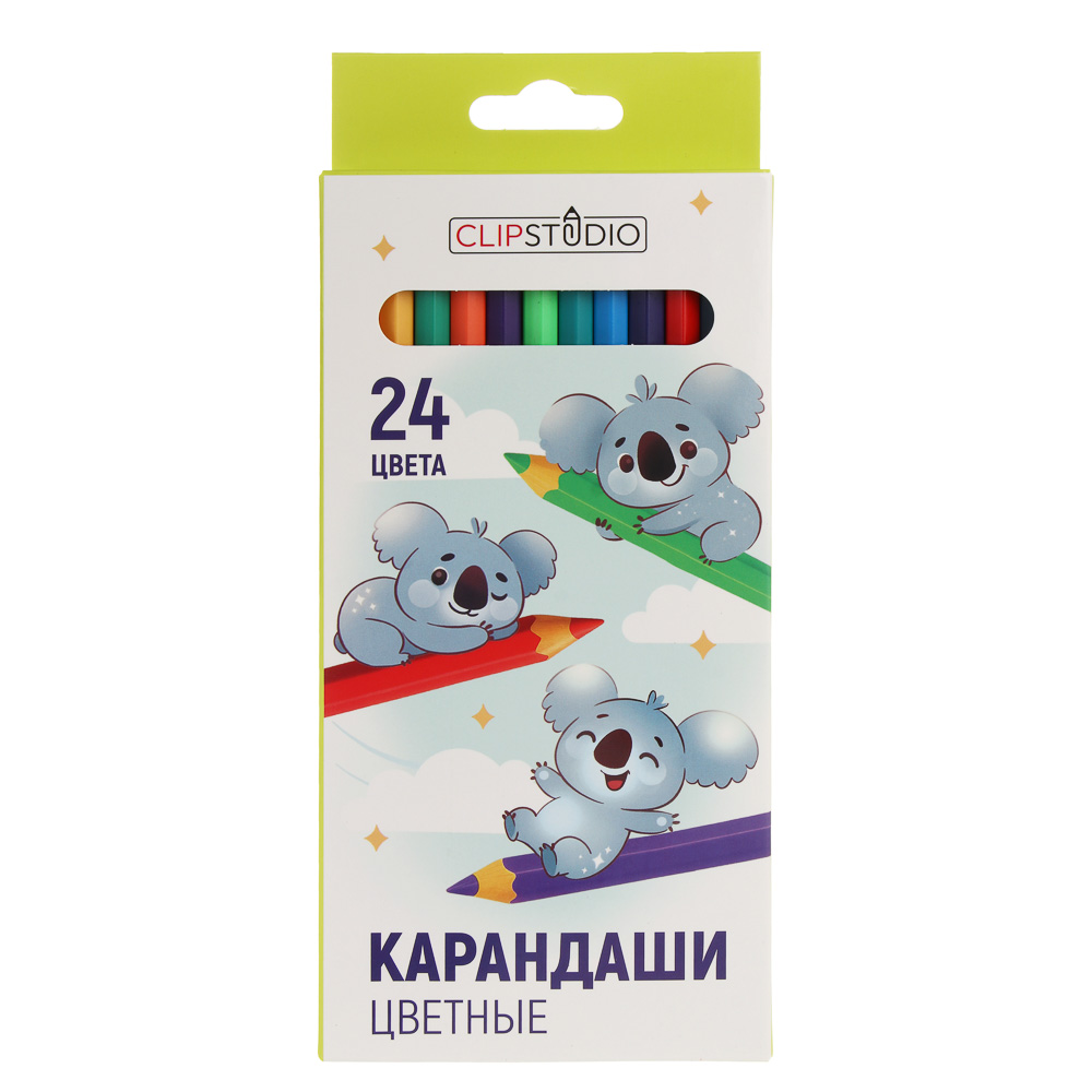 Карандаши 24цв. ClipStudio шестигранные заточ., грифель 2,5мм. пластик, в карт.кор. с подвесом, арт.№ 228-214