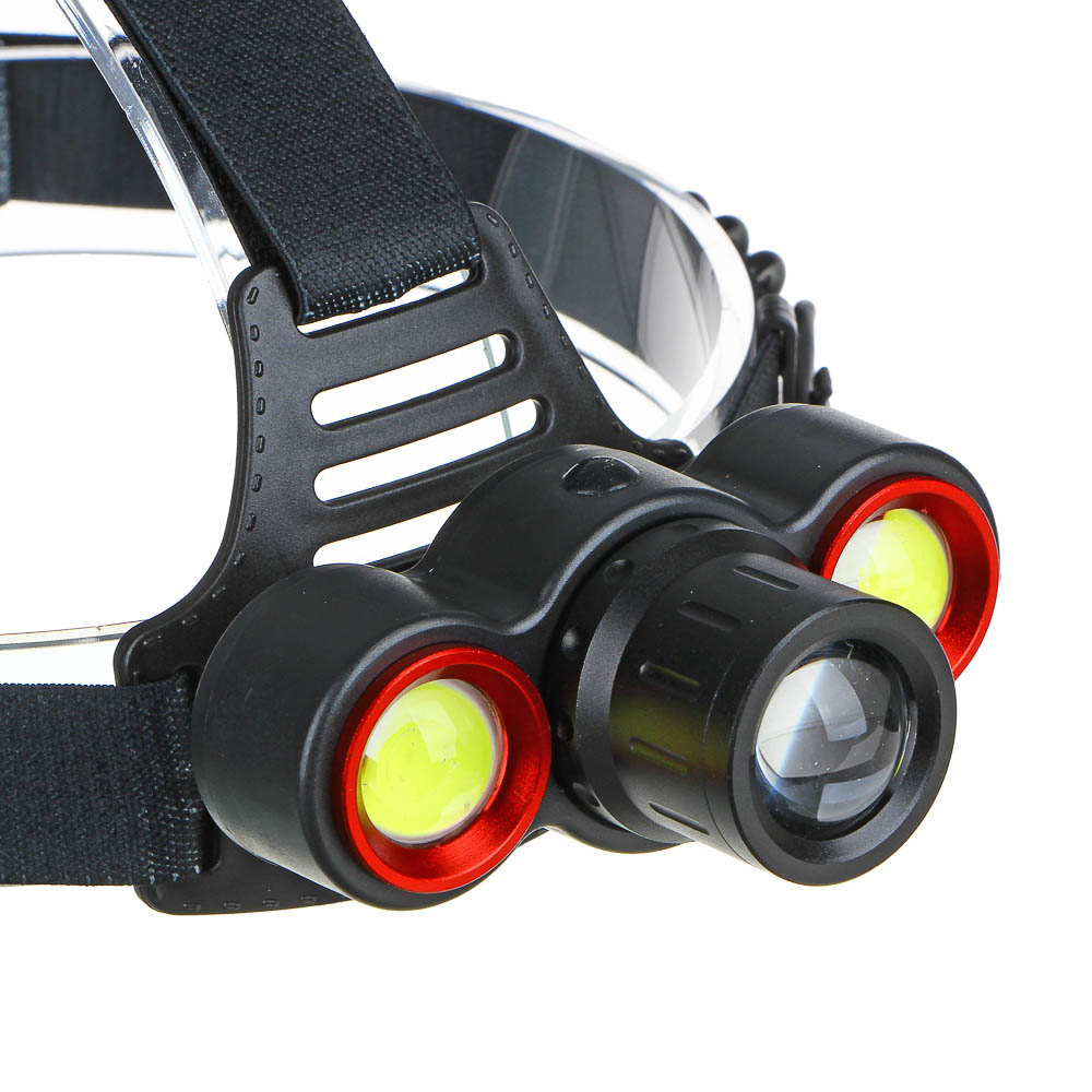 ЕРМАК Фонарь налобный, 1 LED + 2 COB, с фокусировкой, 2*1200мАч, 4 режима, пластик, арт.№ 221-023