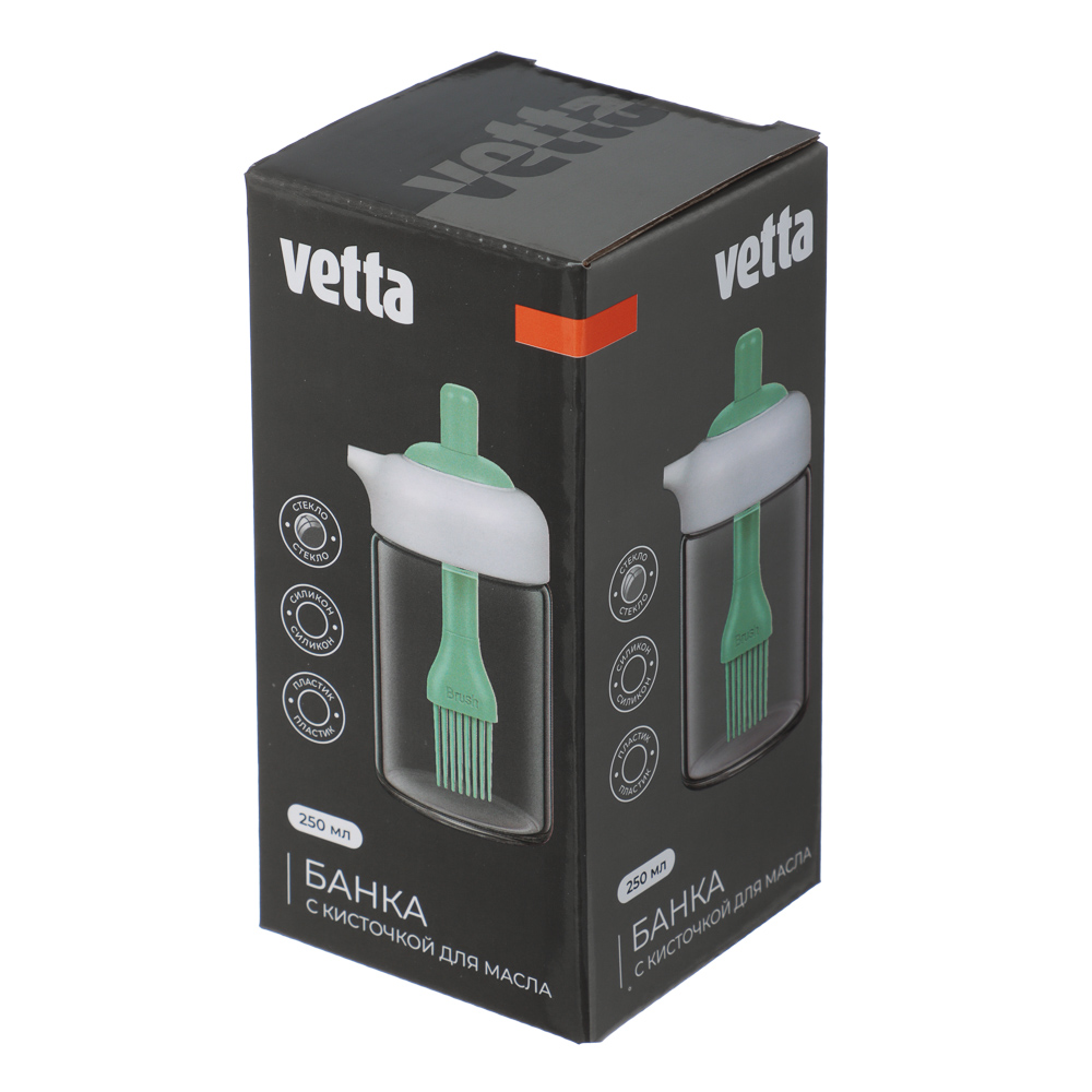VETTA Банка для масла с кисточкой, 250 мл, стекло, пластик, силикон, зеленый, арт.№ 828-348