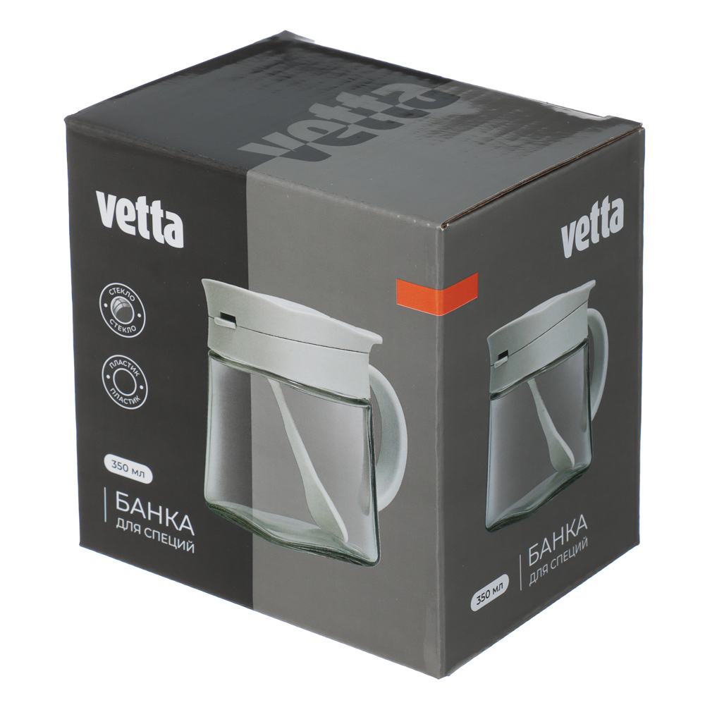 VETTA Банка для специй, 350 мл, стекло, пластик, белый, арт.№ 828-349