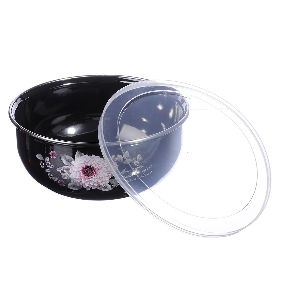 Иллюзия Георгина Набор эмал. салатников с крышками, 6пр. (14/16/18см, 0,7/1,1/1,4л), черн.перлам., арт.№ 894-334