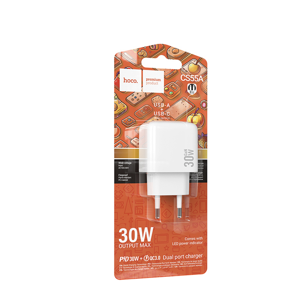 Сетевое зарядное устройство hoco. модель CS55A, USB+C 30W, цвет: белый, арт.№ 916-271