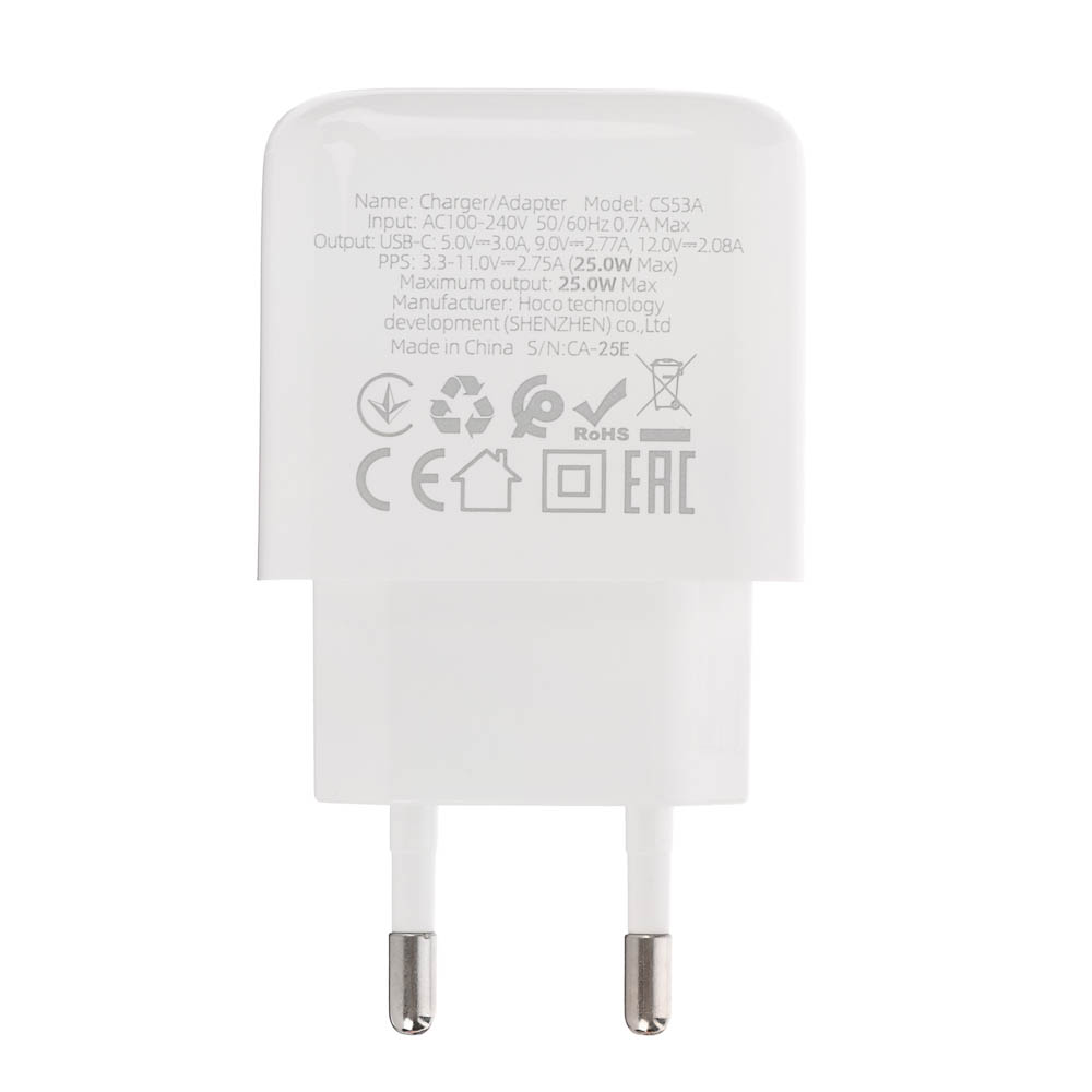 Сетевое зарядное устройство hoco. модель CS55A, USB+C 30W, цвет: белый, арт.№ 916-271