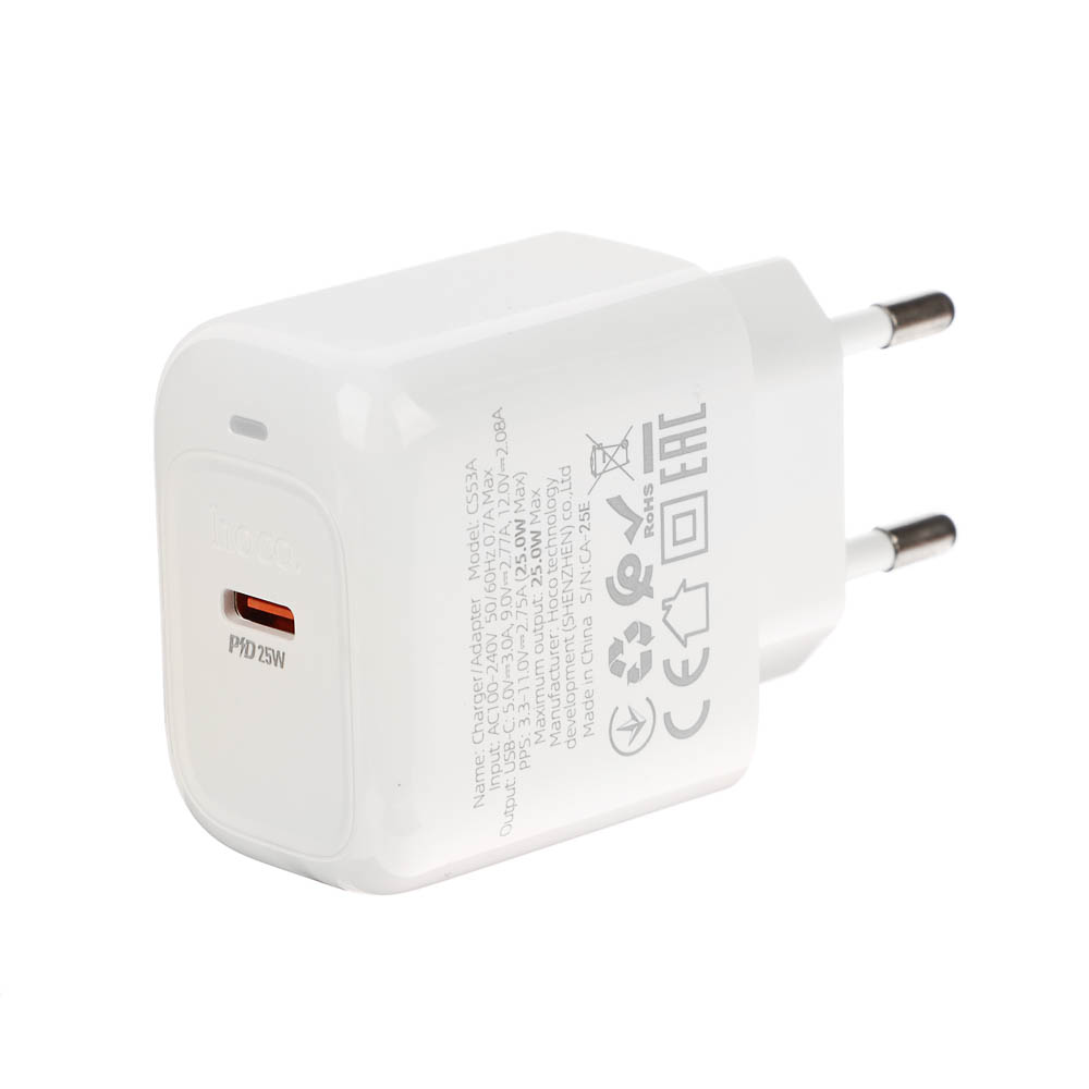 Сетевое зарядное устройство hoco. модель CS53A, USB-С 25W, цвет: белый, арт.№ 916-273