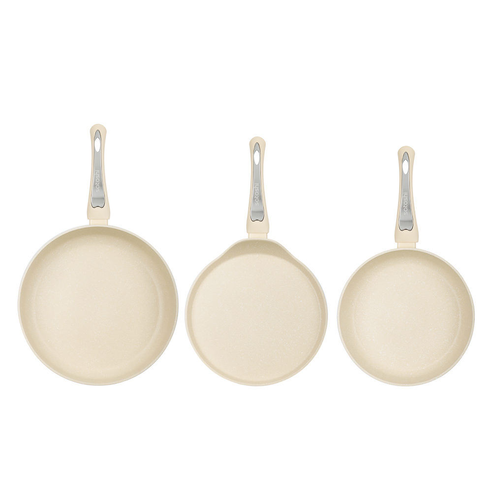 Набор посуды 9 предметов SATOSHI Турин, кастрюли 20 см, 24 см (2,7 л, 4,5 л), ковш 16 см, сковороды 24 см, 28 см, блинная сковорода 24 см, индукция, арт.№ 846-750