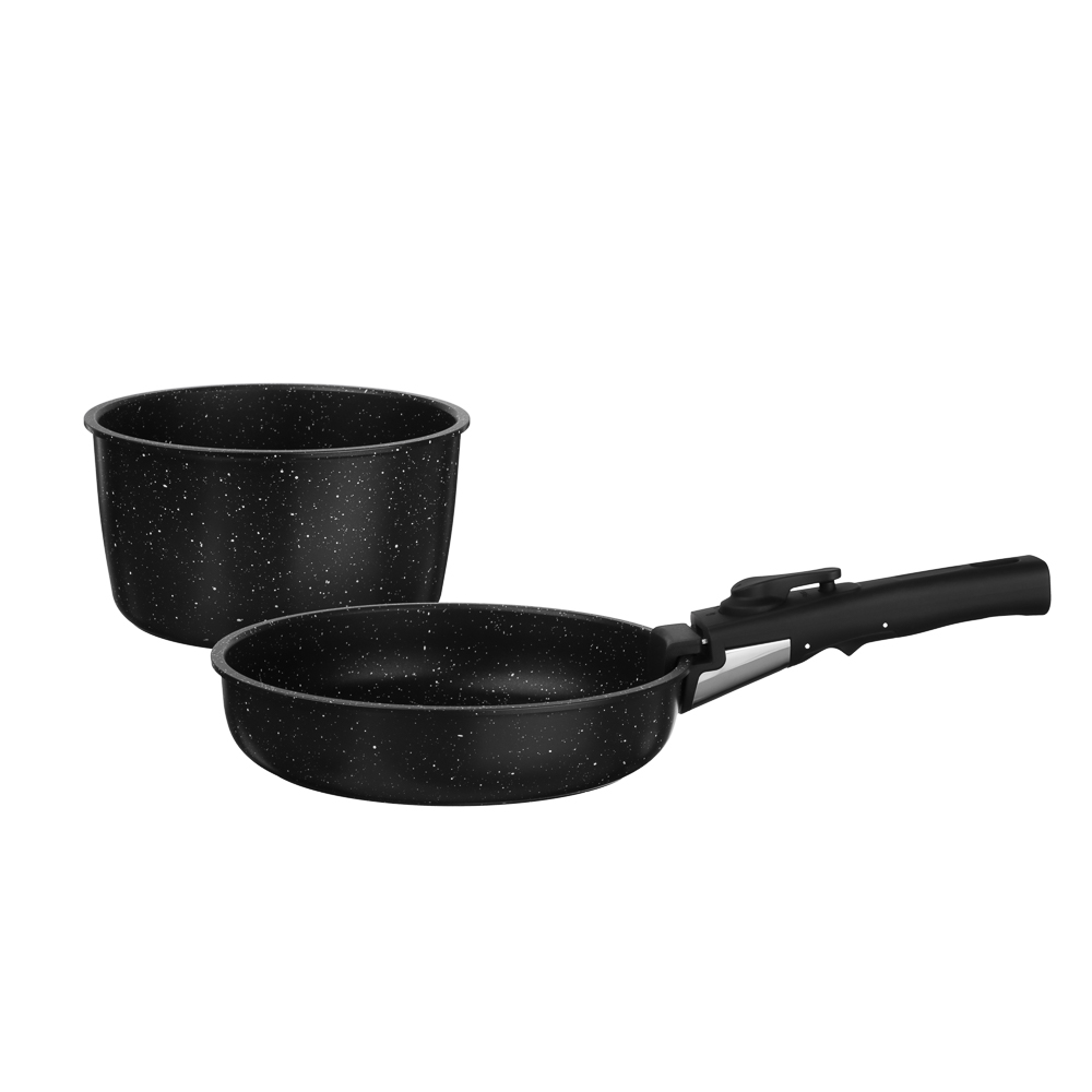 Набор посуды SATOSHI Анси 3 предмета сковорода 20 см, ковш 16 см, 1,7 л +съемная ручка, а/п покрытие мрамор, индукция, арт.№ 846-753