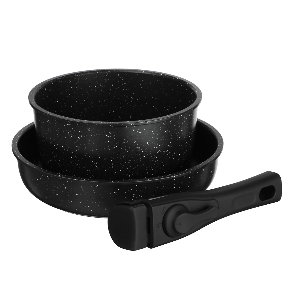 Набор посуды SATOSHI Анси 3 предмета сковорода 20 см, ковш 16 см, 1,7 л +съемная ручка, а/п покрытие мрамор, индукция, арт.№ 846-753