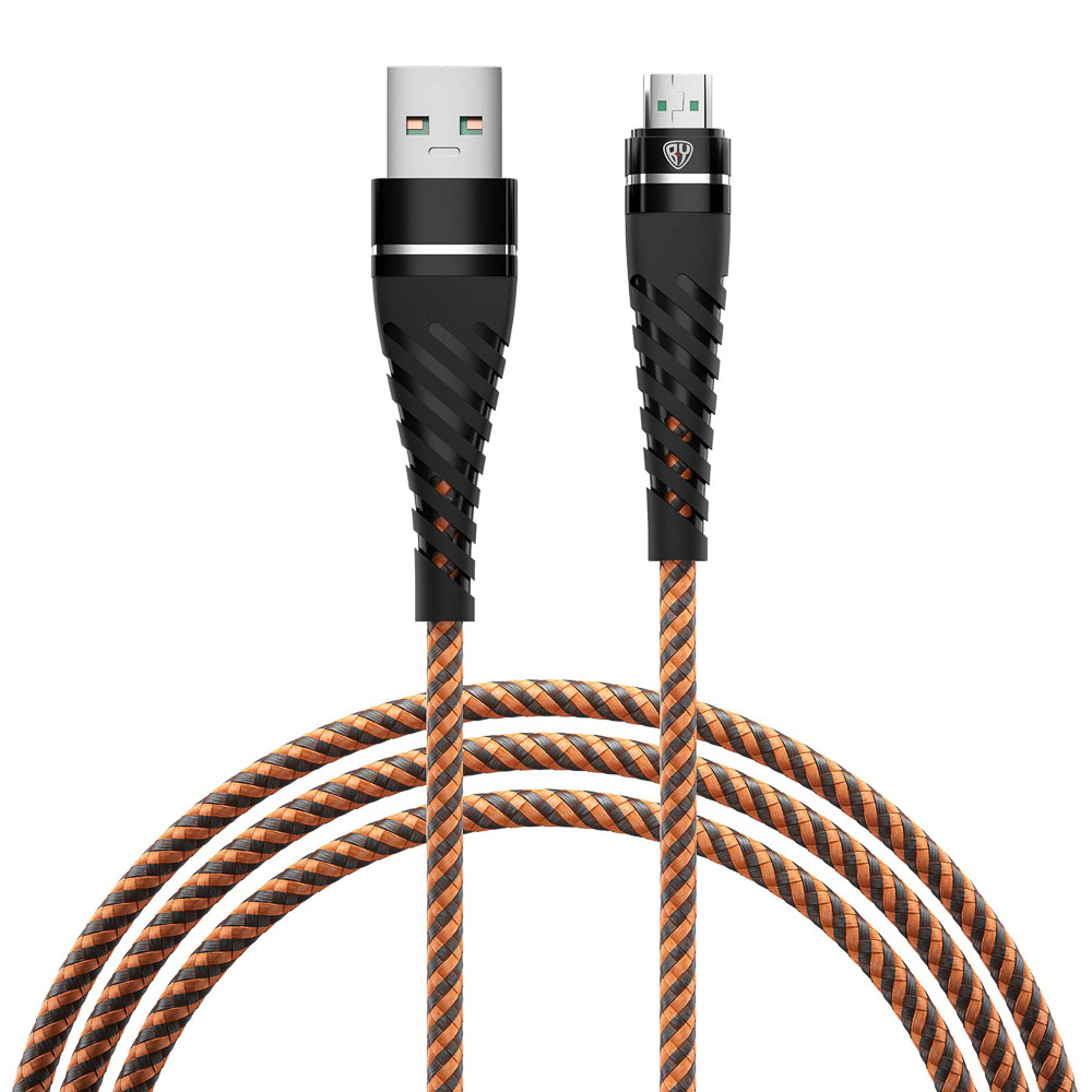 BY Кабель для зарядки Герои microUSB, 1м, Быстрая зарядка 3А, QC, PD 20W, тканевый, чёрно-оранжевый, арт.№ 931-004