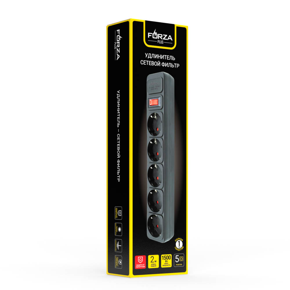 Удлинитель, сетевой фильтр 5 гнезд 2м BY 0.75 мм, арт.№ 907-314