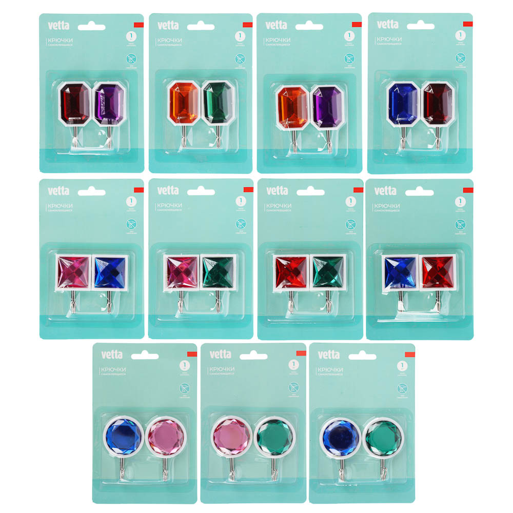 VETTA Крючки самоклеящиеся, "Кристалл", 2шт, пластик, металл, арт.№ 440-389