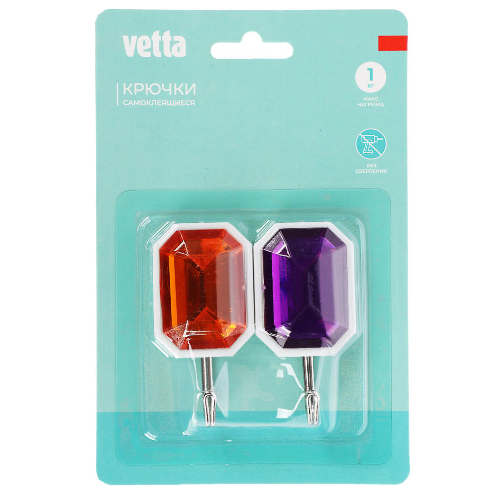 VETTA Крючки самоклеящиеся, "Кристалл", 2шт, пластик, металл, арт.№ 440-389