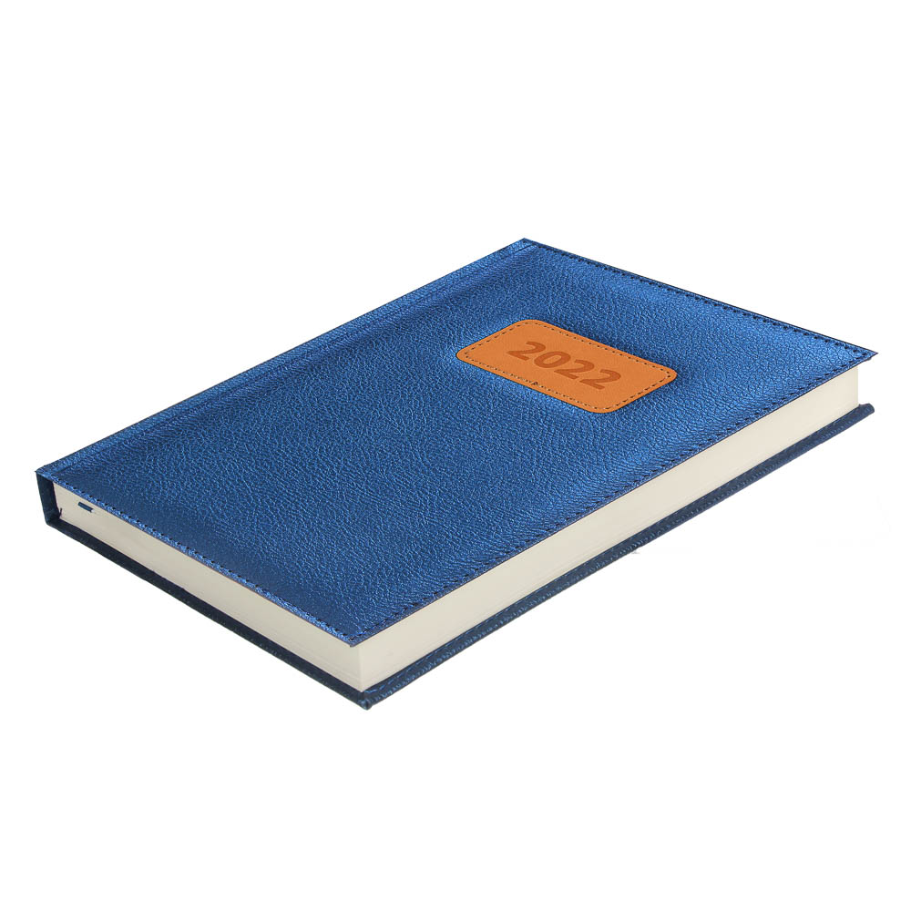 Ежедневник на 2022 "Софт" А5,352стр, твердая обл.с поролоном, аппликация, ПУ, синий металлик, арт.№ 572-074
