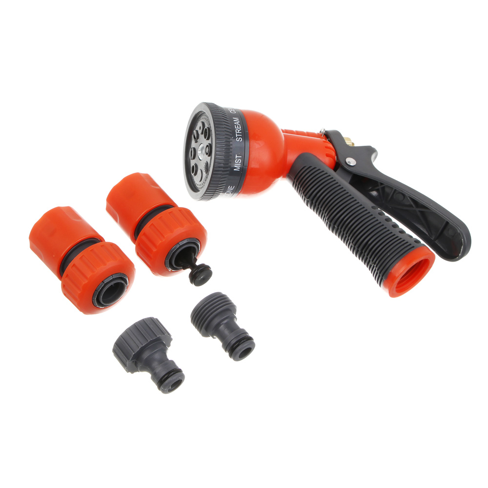 INBLOOM Набор для полива (пистолет 8 реж- 1шт., 3/4" коннектор- 2шт., 1/2"-3/4" штуцер-1шт.) ПП, арт.№ 167-040