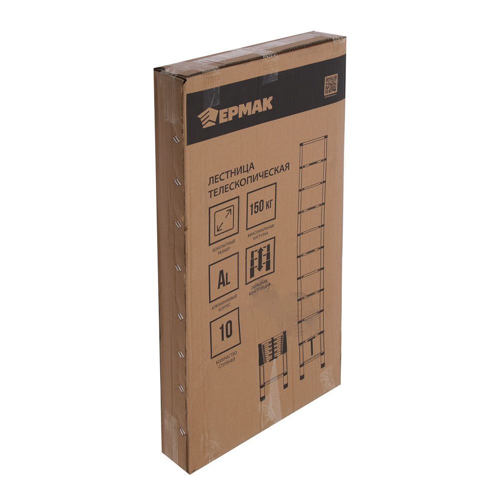 ЕРМАК Лестница телескопическая алюминий, 10 ступеней (3,8м), арт.№ 624-154