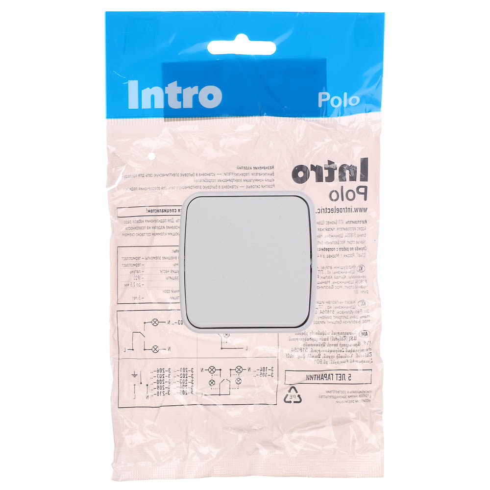 Выключатель одноклавишный открытой установки Intro Polo/Quadro 10A-250В, IP20, белый, арт.№ 904-143