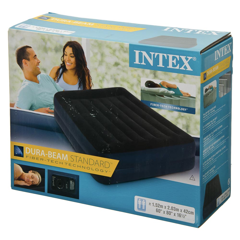 INTEX Матрас надувной PILLOW REST с подголовником, встр.электронасос, 203х152х42см, до 272кг, 64124, арт.№ 108-008