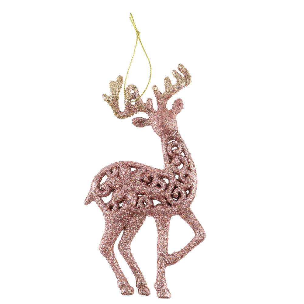 СНОУ БУМ Подвеска декоративная "Олень" 14 см, пластик, глиттер, розовое золото, 2 дизайна, арт.№ 374-626