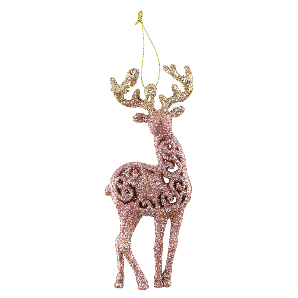 СНОУ БУМ Подвеска декоративная "Олень" 14 см, пластик, глиттер, розовое золото, 2 дизайна, арт.№ 374-626