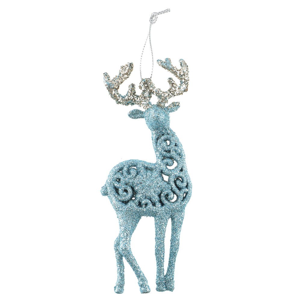СНОУ БУМ Подвеска декоративная "Олень" 14 см, пластик, глиттер, голубой, 2 дизайна, арт.№ 374-628