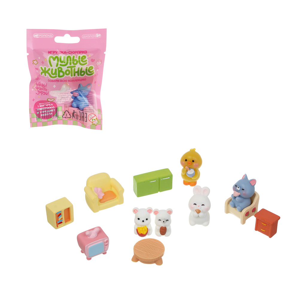 Игрушка сюрприз "Милые животные", ИГРОЛЕНД, 2 штуки, полистоун, арт.№ 274-281