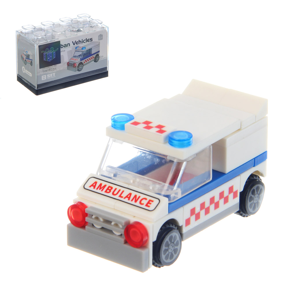 ИГРОЛЕНД Конструктор "Городские машинки", пластик бокс, 9х4,5х6 см, ABS, 8 видов, арт.№ 265-681