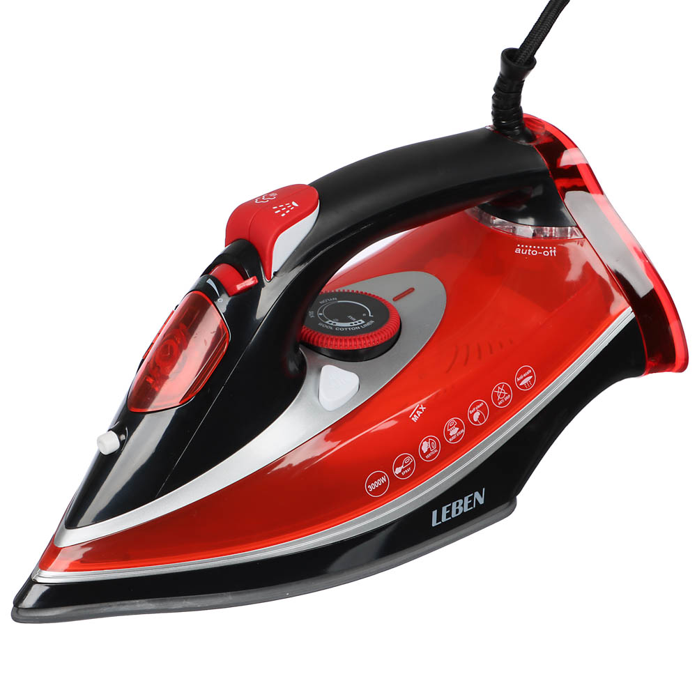 LEBEN Утюг с отпаривателем 3000 Вт, подошва - керамическое покрытие, арт.№ 249-012