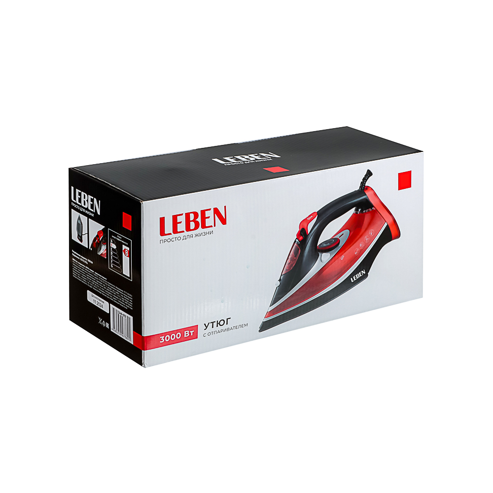 LEBEN Утюг с отпаривателем 3000 Вт, подошва - керамическое покрытие, арт.№ 249-012