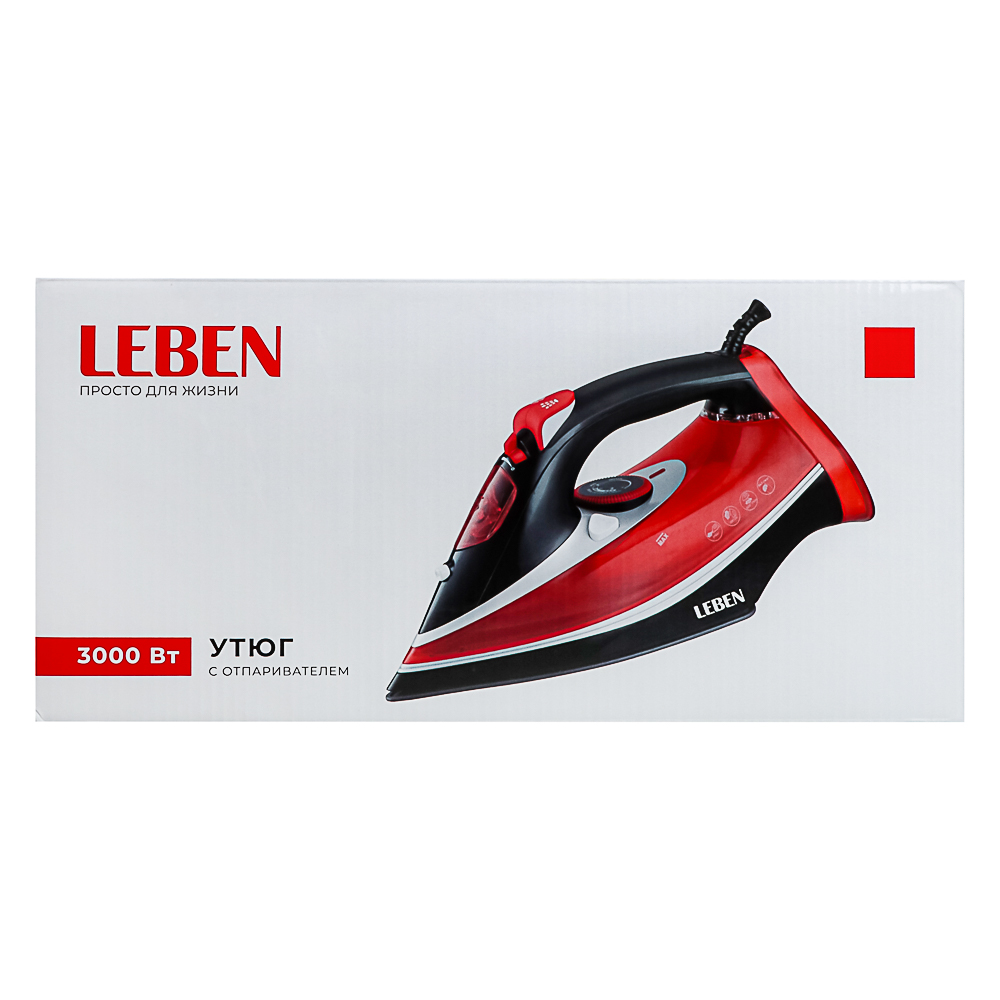 LEBEN Утюг с отпаривателем 3000 Вт, подошва - керамическое покрытие, арт.№ 249-012