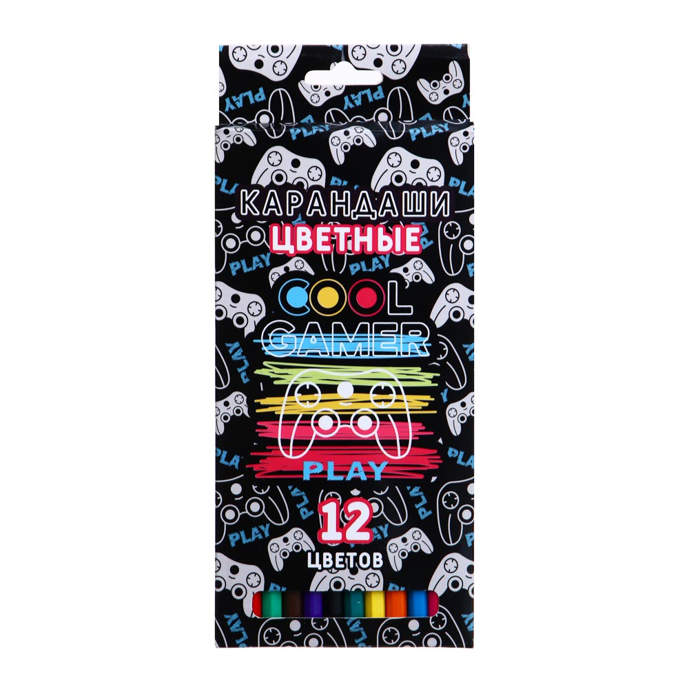 КУЛ ГЕЙМЕР Карандаши 12 цветов шестигранные заточенные, улучшенное письмо, пластик, в карт.коробке, арт.№ 228-198
