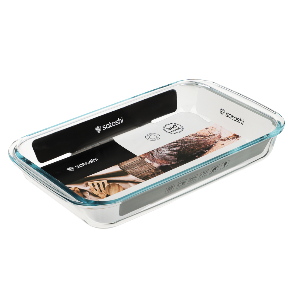 Форма для запекания 2,2 л жаропрочная прямоугольная SATOSHI, с ручками, стекло, 34,5х20,4х5,2 см, GB-2200, арт.№ 825-044