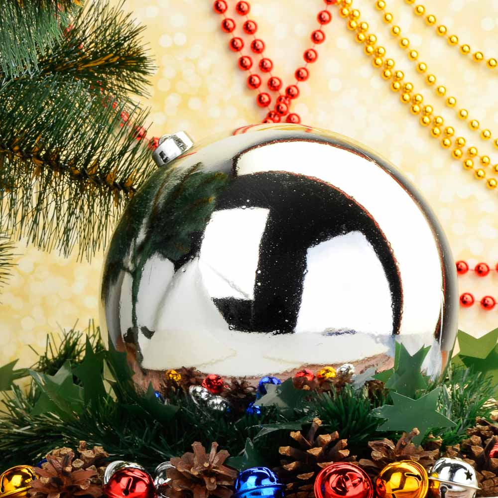 СНОУ БУМ Шар 20см, пластик, 1шт, в пакете, серебро, арт.№ 372-362