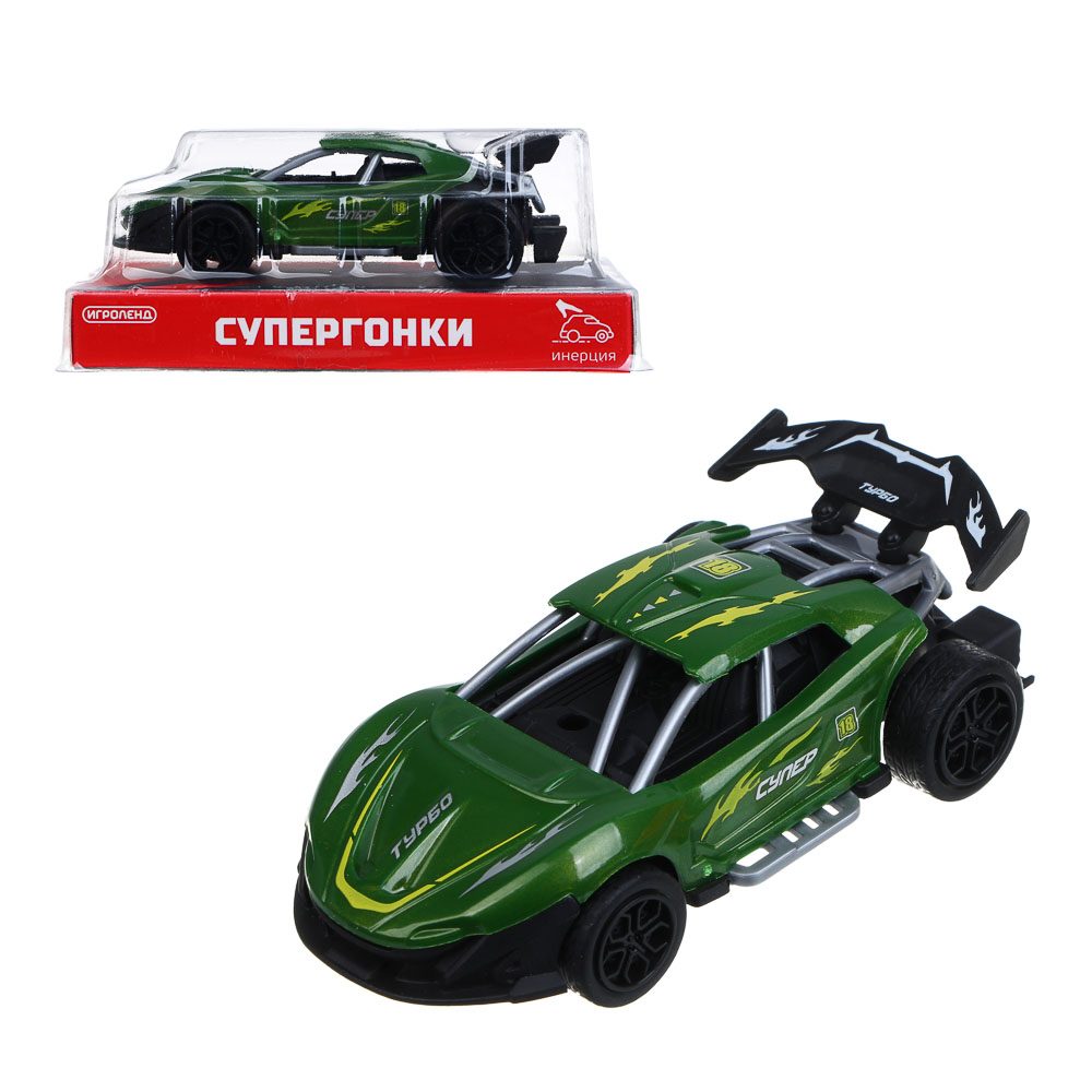 ИГРОЛЕНД Машинка "Супергонки", инерция, АБС, PP, 13,2х7,3х6,6 см, 6 дизайнов, арт.№ 292-018