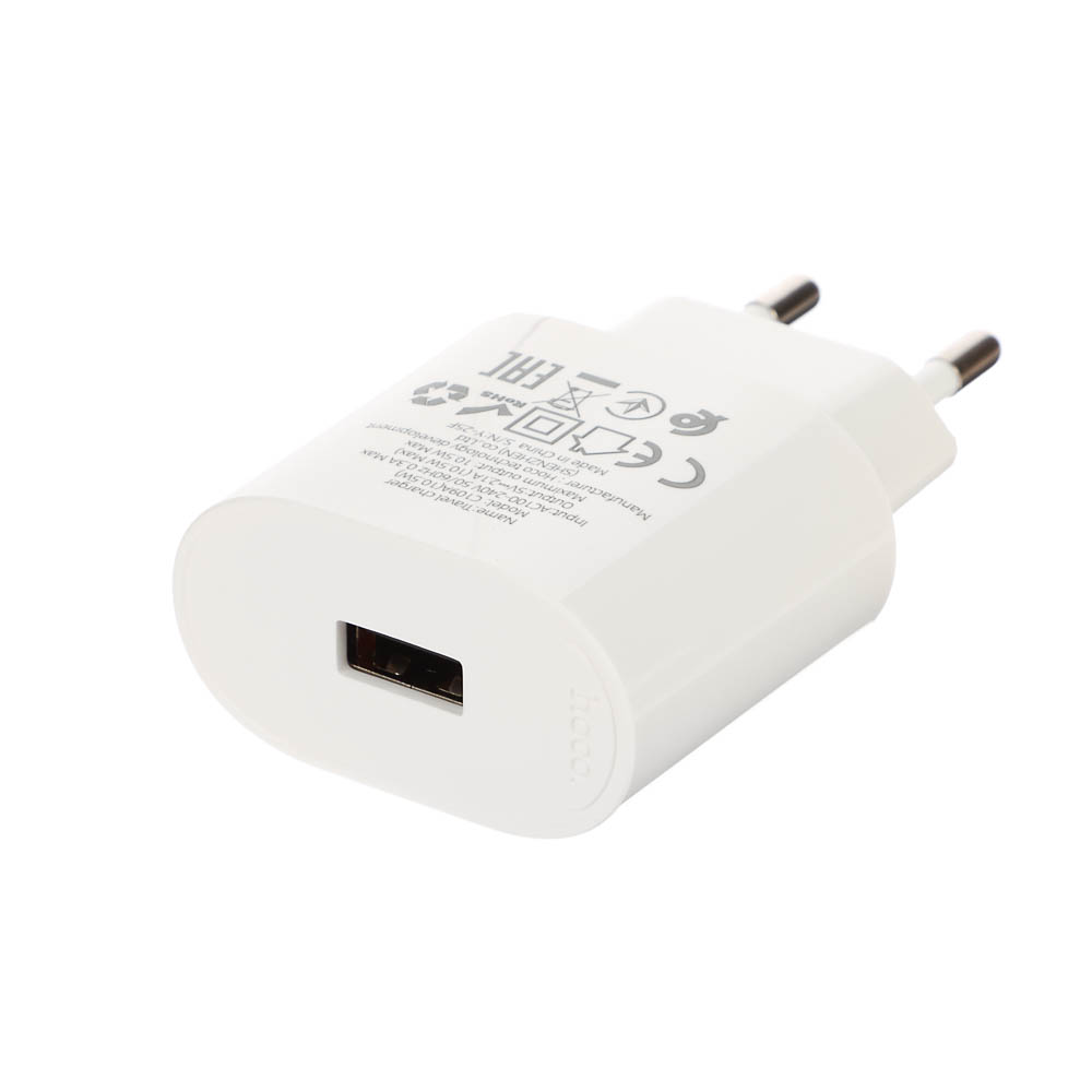 Сетевое зарядное устройство hoco. модель C109A, USB-A 10.5W, цвет: белый, арт.№ 916-277