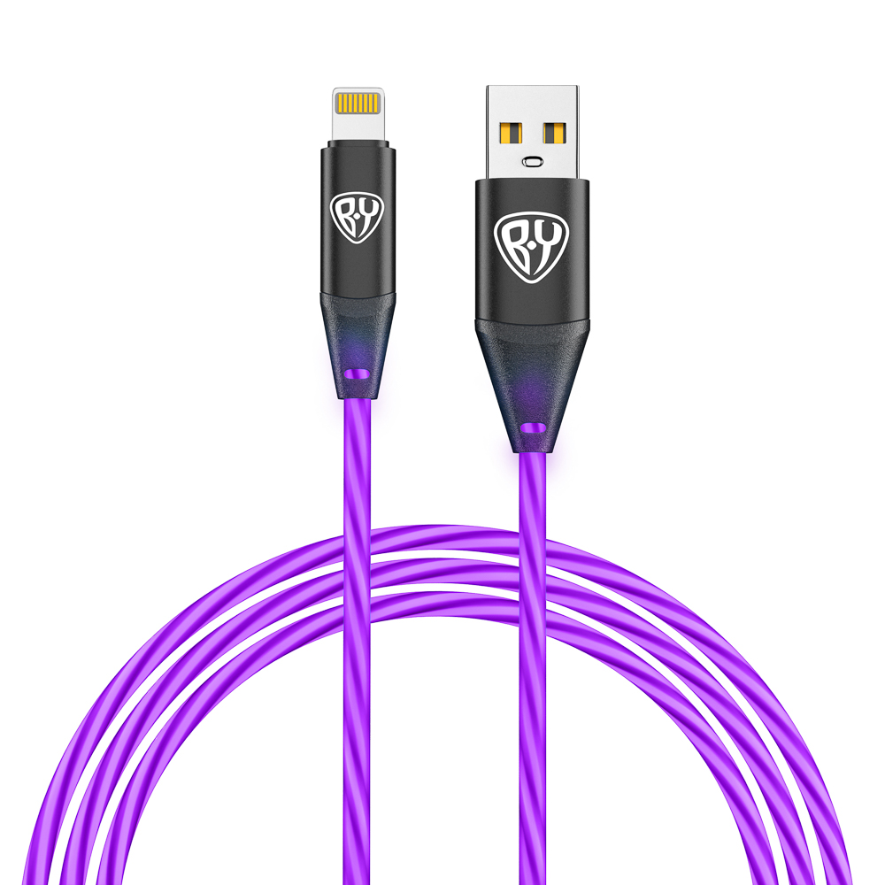 BY Кабель для зарядки Светящийся iP, 1м, 2.4А, Быстрая зарядка, подсв. фиолетовая, Герои, КОНЁК, арт.№ 931-465
