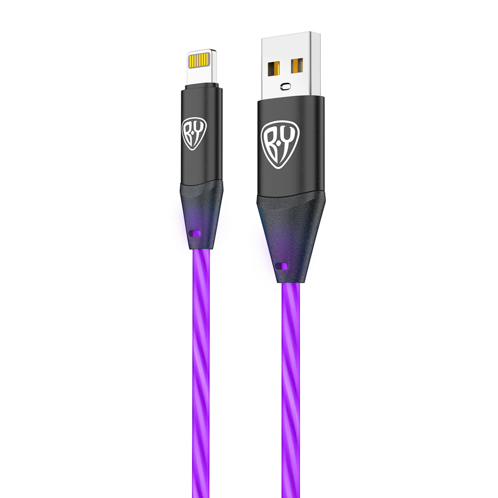BY Кабель для зарядки Светящийся iP, 1м, 2.4А, Быстрая зарядка, подсв. фиолетовая, Герои, КОНЁК, арт.№ 931-465